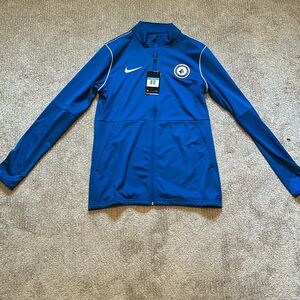 Blue and white nike zip up collared jacket